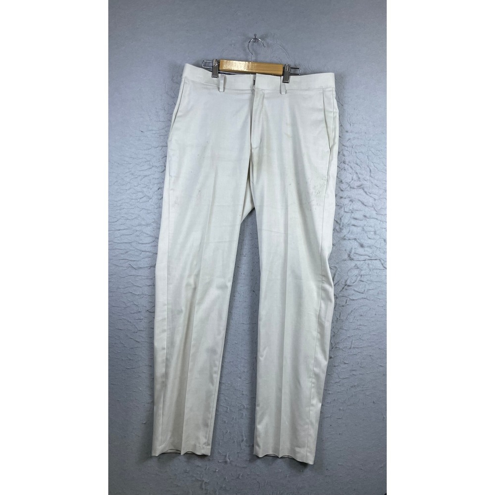 Unbranded Dress Pants Mens 33x31 Ivory Good Straight Leg Flat Front Business